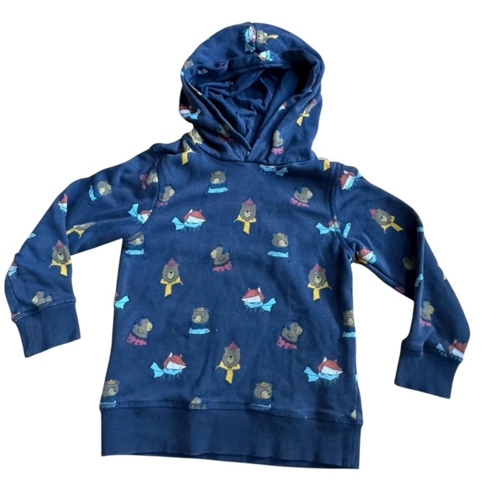 H&M Navy Blue Hooded Sweatshirt Woodland Animals Bear Fox Boys 4-6